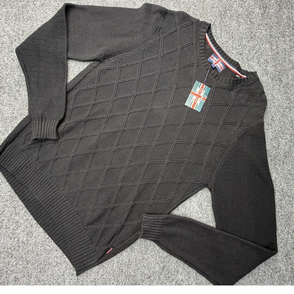 Soul Of London NEW Black Diamond Knit Sweater Cotton Crewneck L